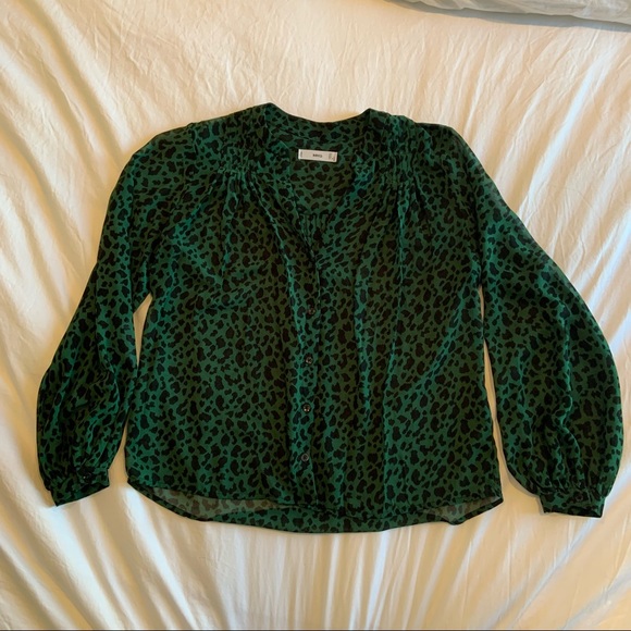 Mango Tops - Green animal print sheer blouse - Mango size 4